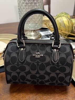 Coach Black Signature Mini Satchel with Silver Hardware